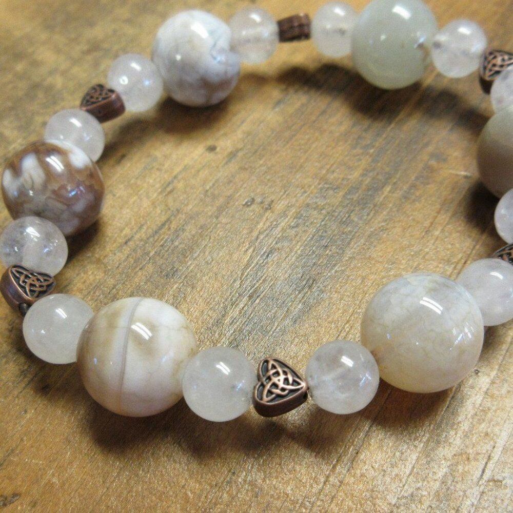 MERRISOTA JEWELRY Agate‎ White Quartzite Stretch Bracelet Size 7" Gemstones NEW